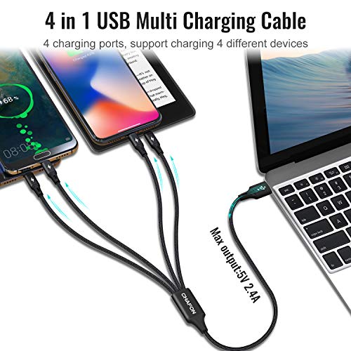 image for CHAFON Multi Charger Cable Short,4 in 1 USB Charging Cord Nylon Adapte