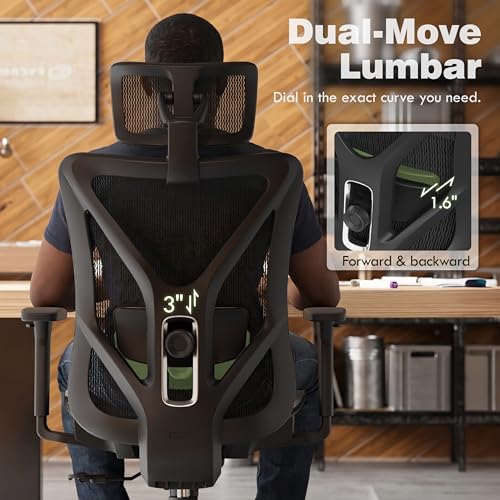 Image of ELABEST T23 Ergonomic Mesh Office Chair, High Back Computer Desk Chair, Breathable AirMesh with Dual-Move Lumbar Support, 3D Armrests & Headrest, Tilt Lock,Big and Tall for Home Office(Onyx)