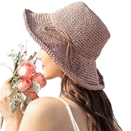 Chapeau de paille en raphia pour femme pliable avec nceud élégant