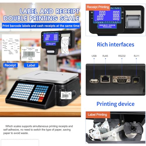 Báscula electrónica comercial con impresora y pantalla doble miniatura 2