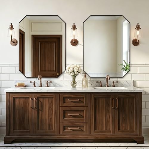 Image of ANDY STAR Bronze Octagon Bathroom Mirror, 30x40 Inch Stainless Steel Metal Frame, Anti-Rust, Shatterproof HD Glass, Wall Mounted for Bathroom, Bedroom, Living Room