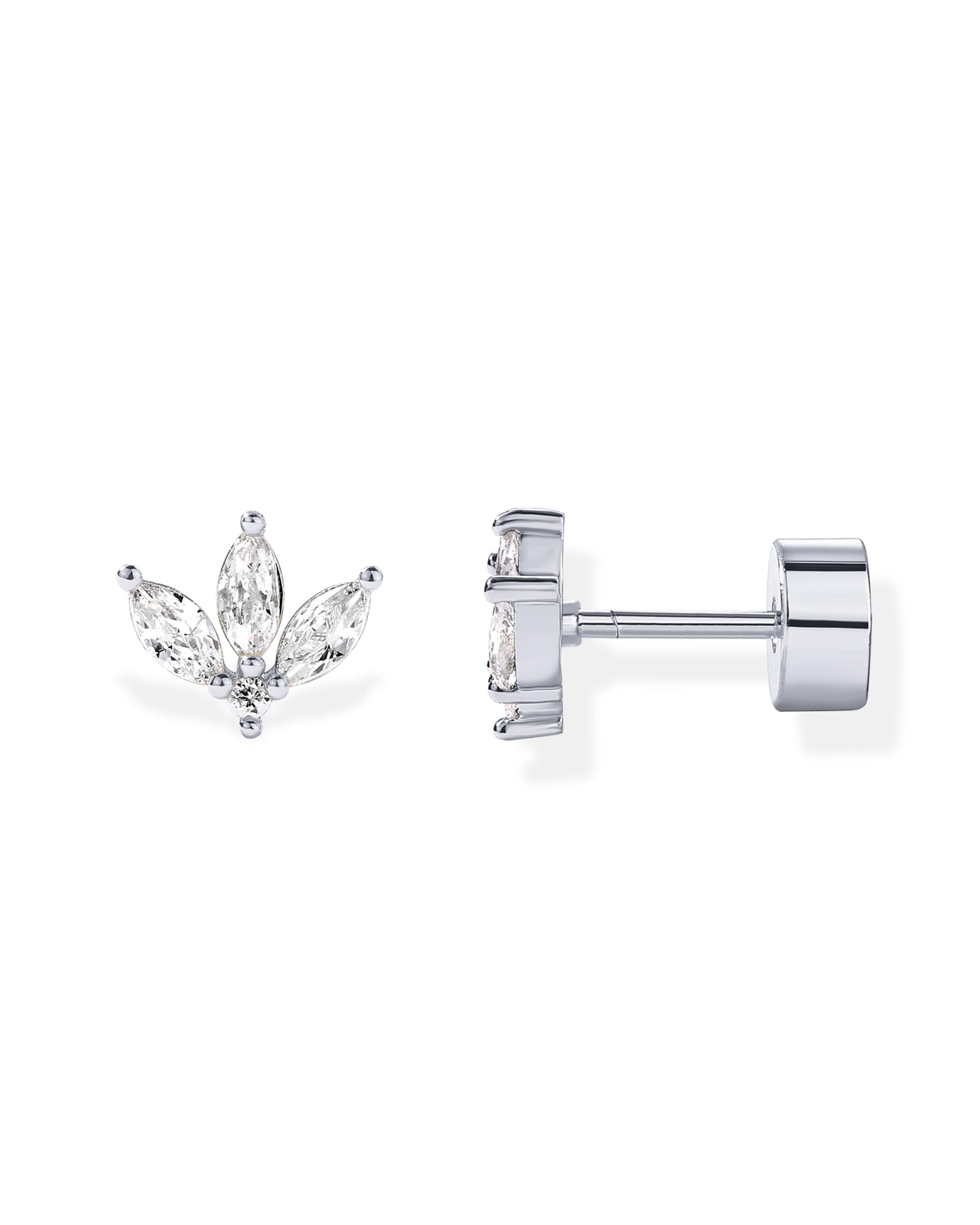 PAVOI 14K Gold Plated Sterling Silver Posts Mini Stud Flat Back Earrings for Women | Helix Cartilage Piercing Jewelry | Dainty Pearl Star Cluster Cubic Zirconia Lotus Climber Screw Backs