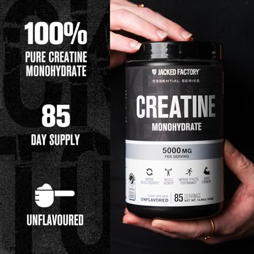 Image of Jacked Factory Creatine Monohydrate Powder 425g - 5g Daily Creatine Supplement for Men and Women, Vegan-Friendly, Third-Party Tested - 85 Servings, Unflavored (Pack of 2)