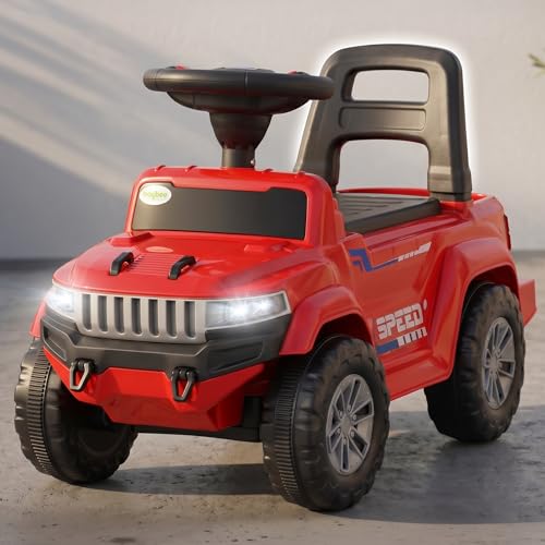 Image of Baybee Speedy Baby Ride on Car for Kids | Portable Kids Car with LED Lights, Music & Storage Basket | Push Toy Cars with High Backrest | Toddler Rideons Jeep for 1 to 3 Years Boys Girls (Red)