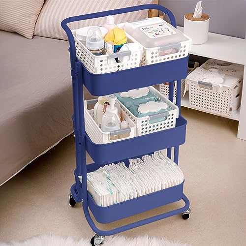 Carrinho Organizador Multiuso 3 Prateleiras Com 4 Rodinhas cor:azul