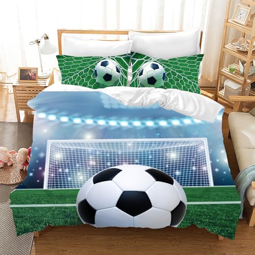 Gegeryozer Housse de Couette Football 135×200 cm pour Enfants Parure de Lit Football 1 Personne Housse de Couette pour Enfants en Microfibre avec Deux Taies...