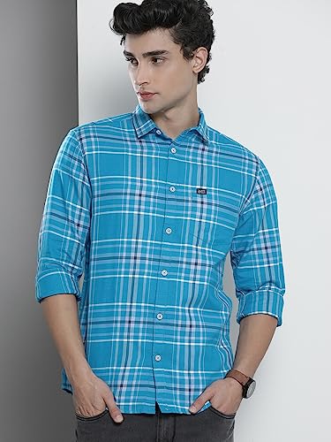 Image of The Indian Garage Co Men Slim Fit Checkered Full Sleeves Spread Collar Casual Shirt