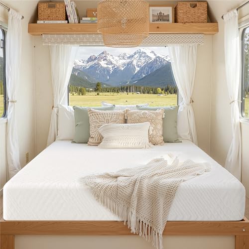 Image of MLILY Short Queen RV Mattress in a Box, 8 inch Mattresses for RVs, Campers & Trailers, Green Tea Memory Foam Mattress for Cool Sleep & Pressure Relief, Medium, 60 inch x 75 inch