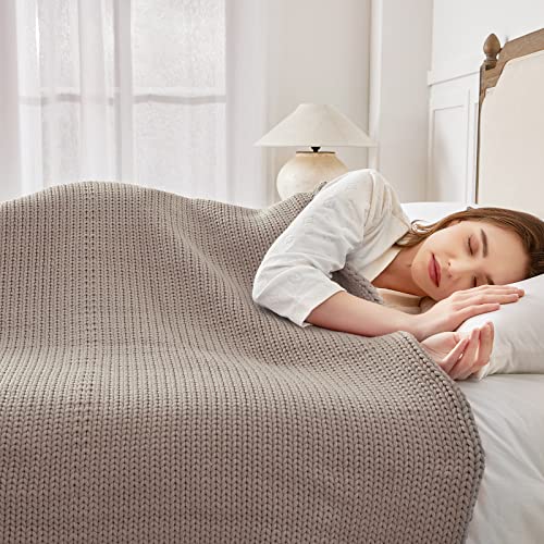Guohaoi Knitted Weighted Blanket for Adults (Beige 50"x75" 20lbs) No Beads Cooling Throw Blanket for Hot Sleepers, Home Decor Breathable Chunky Knit Heavy Blanket Use on Full Size Bed