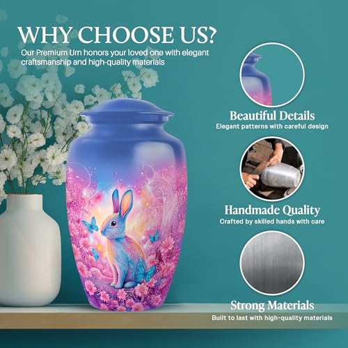 Image of Rabbit Urn - Funeral Decorative Ashes - Combo 2 - Large with 3 Inch Pack of 2 - Keepsakes Urns for Ashes - Urn for Adult Male & Female - Burial Urns for Adult Male & Female