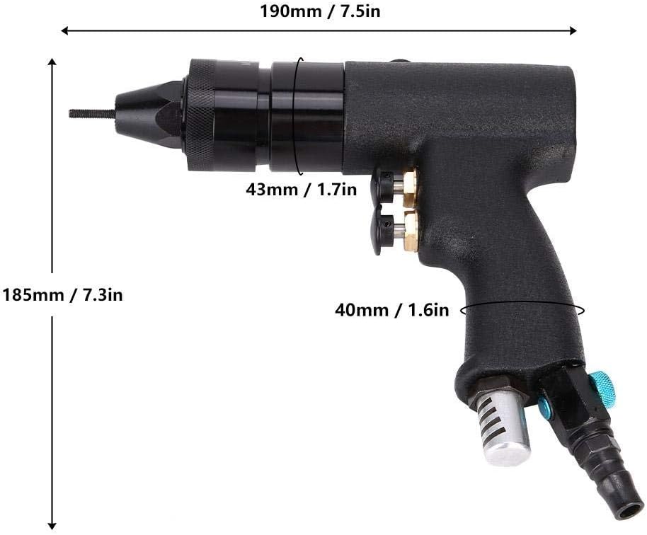 Pneumatic Riveter Anti-Skid 1500rpm Air Pull Nut Tool 90PSI Pneumatic Riveter Riveting Gun with M3/M 4 Chuck for Decoration Industrial Manufacturing