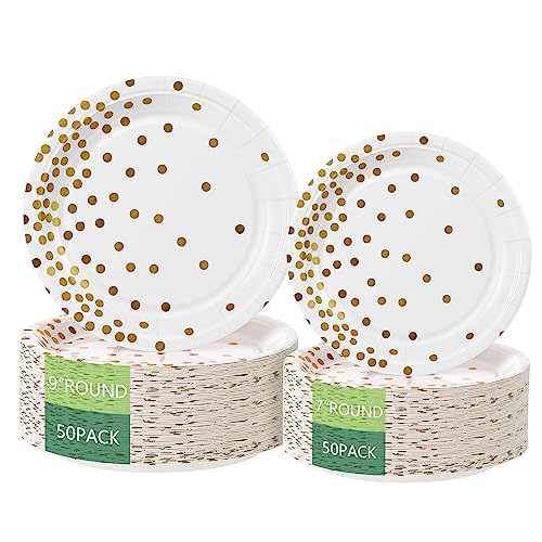 Birthdayparties 100 Piece Round Disposable Paper Plates Gold Dots 50 x 9 and 50 x 7 Dinner Plates, Gold Foil Polka Dots Paper Plates Party Supplies Plates for All Occasions Birthdayparties 100 Piece Round Disposable Paper Plates Gold Dots 50 x 9 and 50 x 7 Dinner Plates, Gold Foil Polka Dots Paper Plates Party Supplies Plates for All Occasions