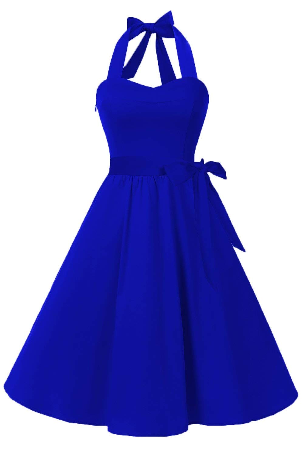 audrey hepburn halter dress Women's Vintage Sleeveless Polka Dot Audrey Hepburn Style Swing Dress 1950s  Lace Up Halter Retro Cocktail Tea Party Dress