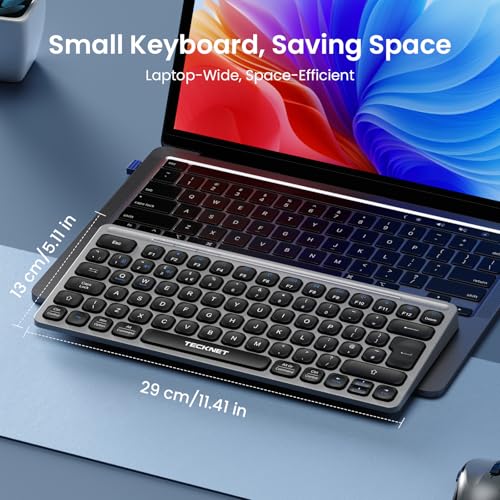 TECKNET Bluetooth Wireless Keyboard - Small Compact Rechargeable 2.4GHz USB Keyboard with 500mAh Battery Capacity for 3 Devices, Widely Compatible with Laptop, PC, UK Layout, Grey - Image 5