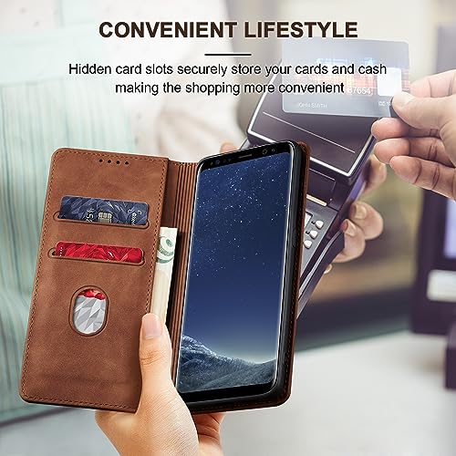 Image of Jasonyu Mobile Phone Case for Samsung Galaxy S8 Leather Flip Foldable Shockproof Magnetic Premium PU Leather Stand Function Card Slots Protective Flip Case for Samsung S8, Brown