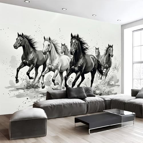 Mural de seda con caballos al galope en tono gris para paredes elegantes 6