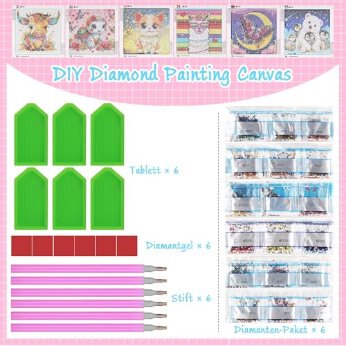 Kssvzz 6 Pack 5D Diamond Painting Kit for Kids Cartoon Animal Diamond Art Kits - Image 2