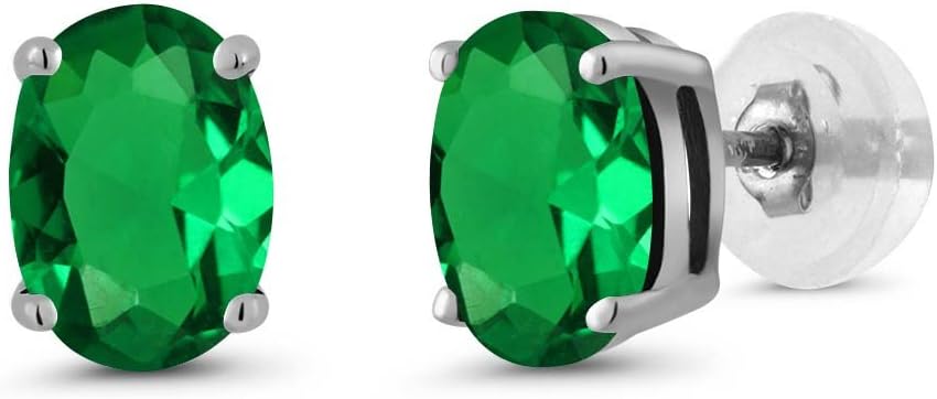 Gem Stone King 14K White Gold Green Nano Emerald Stud Basket Setting Earrings For Women Men (1.20 Cttw, Gemstone May Birthstone, Oval 7X5MM) - Image 7