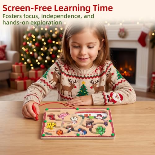Image of WOODENFUN Magnetic Color Number Maze for Toddlers,Montessori Counting Board