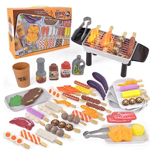 HNZZN Toy Food for Kids Kitchen Set 61 PCS BBQ Grill Playset Role Play Toys Vegetables Food Cooking Play Food for 3+ Years Old Toddlers Girls Boys