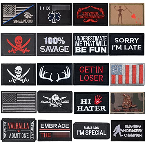 Gygyl 20Pcs Tactical Flag Patch, Hook Fastener American Military Patches Set For Tactical Caps, Bags, Backpacks, Tactical Vest, Military Uniforms #TOP1
