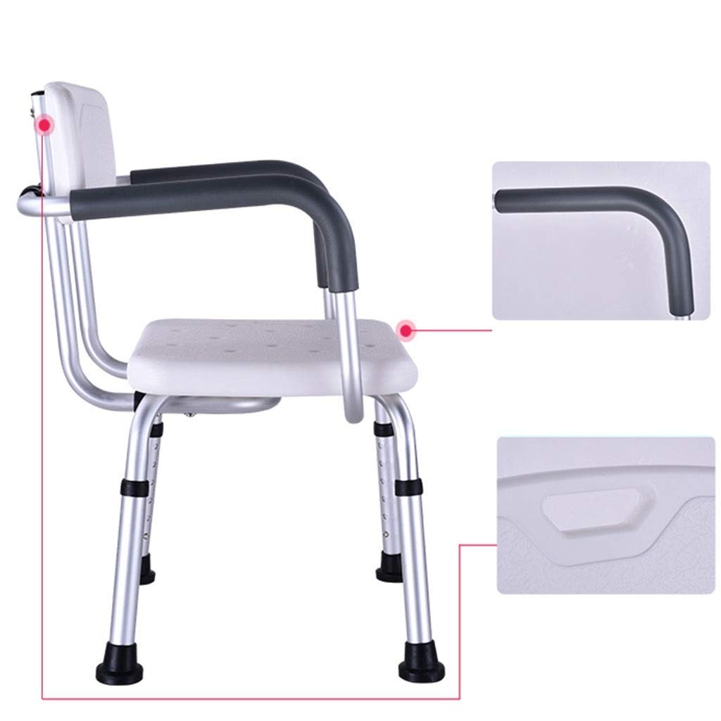 con Respaldo Asiento de Ducha, Altura Ajustable con apoyabrazos Marco de Aluminio para Ancianos Discapacitados Suministros médicos Taburete de Ducha fácil de Montar Asiento de Ducha Asientos