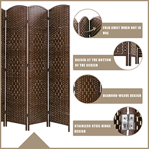 Vnewone 4 Panel Room Divider 6 ft. Tall Diamond Weave Fiber Privacy Screen Folding for Livingroom Bedroom, Brown - Thumbnail 7