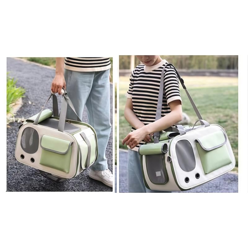 Transportín Perros Gatos para Subaru Impreza 2000-2026 Asiento Trasero Coche Bolsa de Transporte Plegable Bandolera Viaje Rejilla Transpirable,Beige/Green
