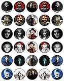 30 x Edible Cupcake Toppers Themed of Scary Horror Films Collection of Edible Cake Decorations | Uncut Edible on Wafer Sheet
