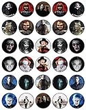 30 x Edible Cupcake Toppers Themed of Scary Horror Films Collection of Edible Cake Decorations |...