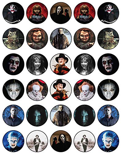 30 x Edible Cupcake Toppers Themed of Scary Horror Films Collecti...