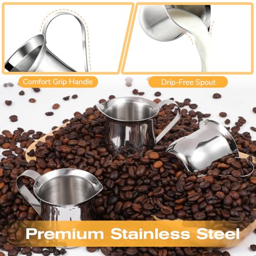SHENLIU 12 Pack 3 oz Creamer Pitcher, Mini Stainless Steel Bell Creamers Espresso Pouring Cup Wide Mouth Pitcher with Pouring Spout for Milk Coffee Jam Sauces Syrup