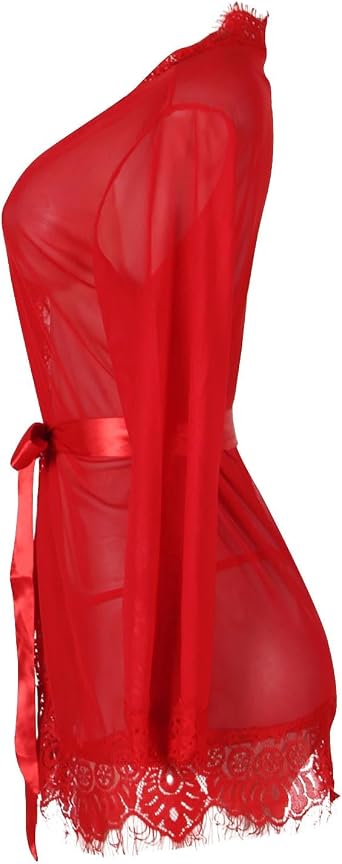 Women Lace Sexy Lingerie Suits 2025 Long Sleeve Nightgown with Belt and Thong Elegant Loose Mini Dresses Underwear