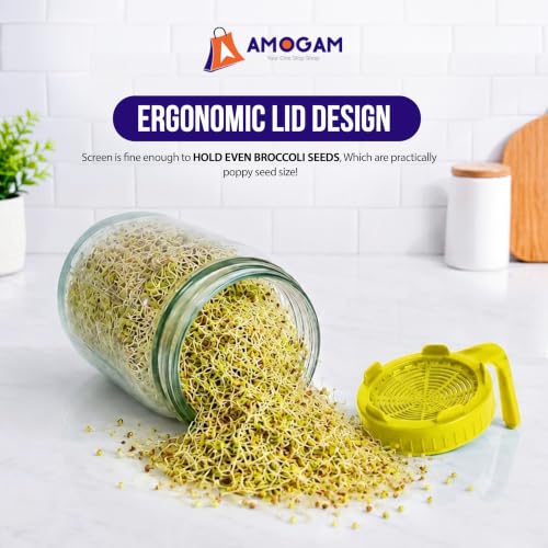 Image of Sprouts Maker Glass Jar - 950ml Large Sprouts Maker Jar for Home Use | BPA-Free Sprouting Jar with Drain Lid Handle | Reusable Glass Sprout Maker Jar for All Seeds and Beans (Yellow)