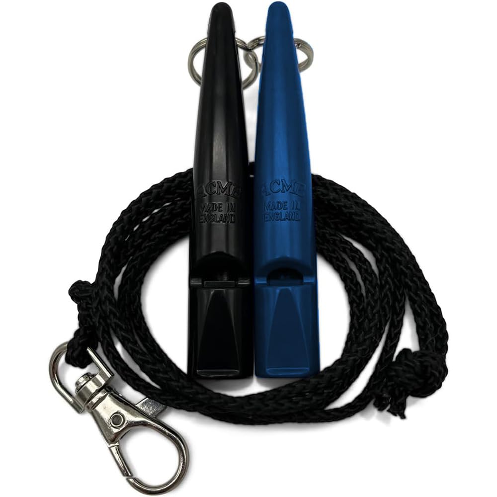 ACME Silbato para perros n.º 211,5 con banda de silbato, en paquete doble, 2 silbatos con 2 cintas, ideal para la devolución de llamada – ruidoso y de largo alcance (negro + Snorkel Blue)