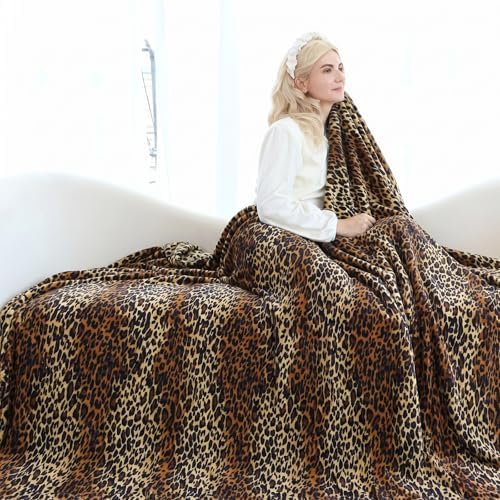 MIBOI Leopard Print Blanket Throw, Soft Cozy Fleece Cheetah Print Blanket for Couch Bed Travel Room Decor, Brown 40''x60'' — view 7