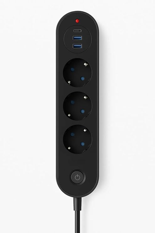 3’lü Priz | 2 USB-A + 1 USB-C | Termal Akım Korumalı, 2500W Güç, Aç/Kapa Anahtarlı, Isıya Dayanıklı