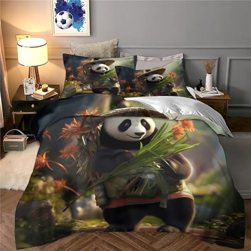 Housse de couette microfibre résistante et taie d'oreiller lit enfant imprimé panda 200x200