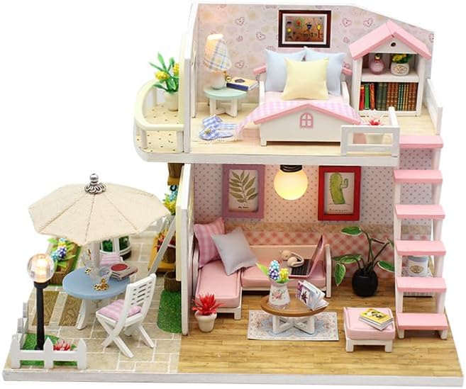 Foyucool Kit de casa en miniatura para bricolaje, kit de casa de muñecas con muebles, mini kit de fabricación de casa para adultos a construcción,