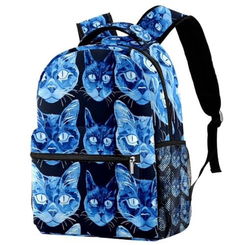 Sac à dos voyage chat bleu multicolore avec porte-bouteille