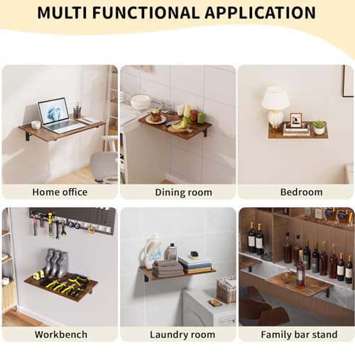 GOYLSER Wall Mounted Folding Table Floating Desk for Dining, Laundry Room, Office, Fold Down Desk with Bracket