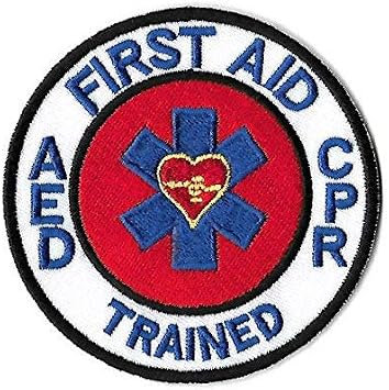 First Aid AED CPR Trained Patch 3 Inch Embroidered Iron or Sew on Badge DIY Applique Bag Jacket Shirt