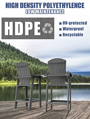 Marvoware Tall Adirondack Chairs Set Of 2, Balcony Chair With Connecting Tray, 27.6 Inch Seat Height Outdoor Barstools, Hdpe Plastic Patio Stools With Umberlla Hole Outdoor Patio Lawn #TOP5
