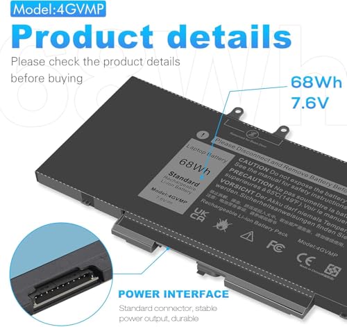 Image of 4GVMP Laptop Battery for Dell Latitude 5400 5500 5410 5510 E5400 E5500 Inspiron 7590 7591 7791 2-in-1 Precision 3540 3550 Series P84F P84F001 P42E P42E001 P98G001 P80F001 RF7WM C5GV2 H82T6 (4GVMP)