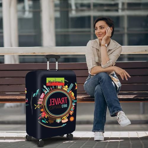 Image of Trolley Printed Cover Luggage Bag Polyester | Trolley Bags | Suitcase | Travel | Protector | Printed | Washable| Anti-Scratch (Black(NEW), 31-32 INCH (X-Large))