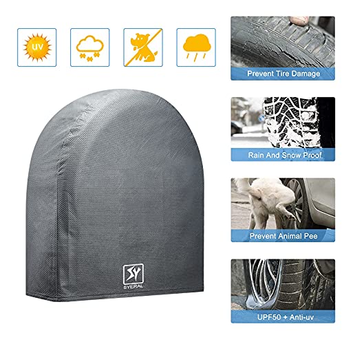 SYERAL Tire Covers Set of 4,Upgraded 5 Layer Nonwoven RV Wheel Covers, Waterproof Anti-UV Snow Sun Rain Tire Protectors Covers for Trailer,Camper,RV,Truck,SUV,27-29inch(M) Gray
