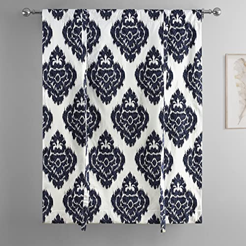 Image of HPD Half Price Drapes Room Darkening Tie Up Curtains 46 X 63 Inch Ikat Printed Cotton Window Roll Up Balloon Curtain for Living Room, Kitchen PRTW-TUD24A-63 (1 Panel), Ikat Blue
