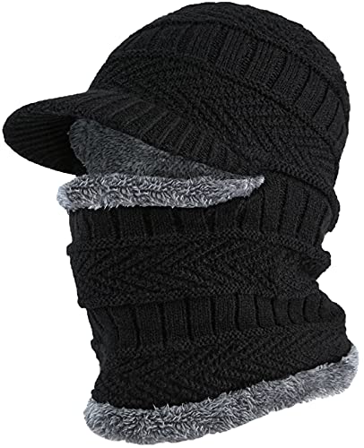 T WILKER Winter Knit Beanie Balaclava Hat Thermal Ski Mask Cap Unisex for Kids Boys Girls (Black)