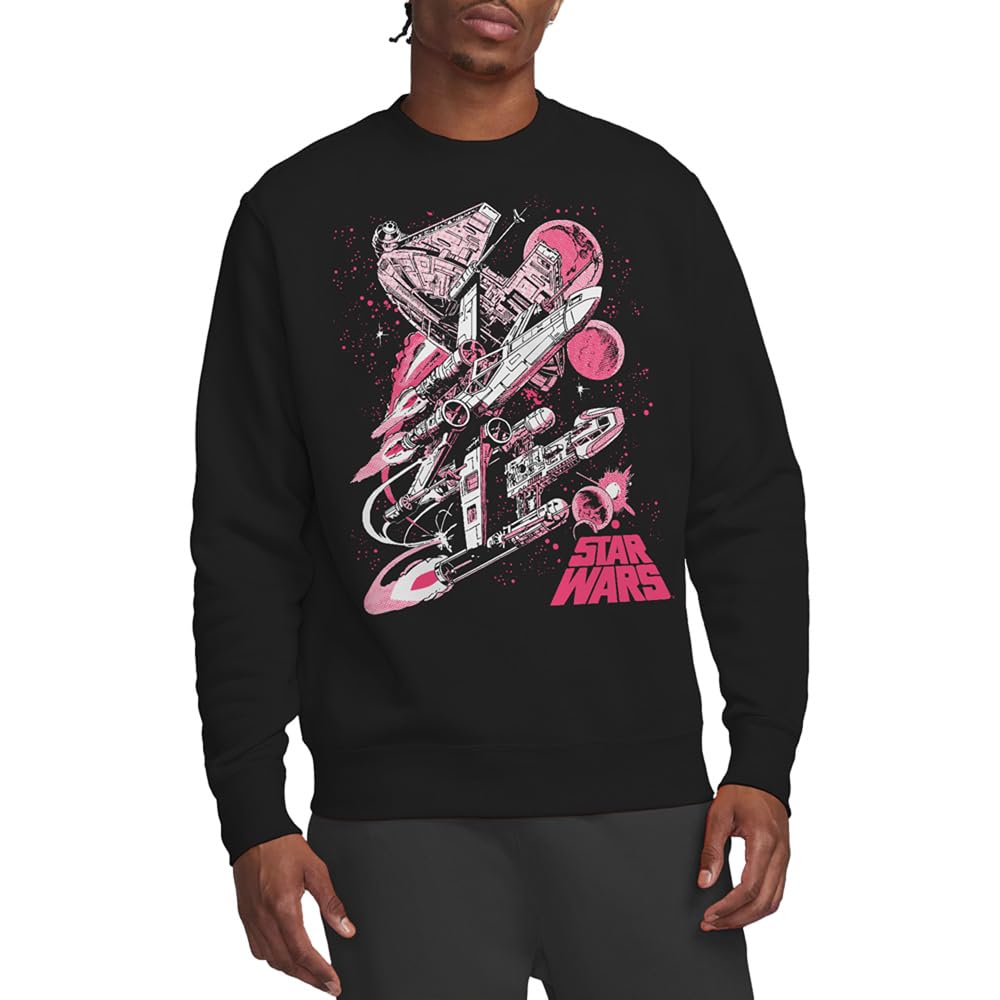Star Wars Unisex Black Retro Pink Comic Sweatshirt, Large