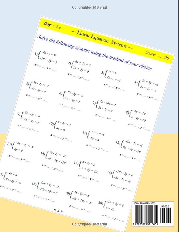 Solving Systems of Linear Equations with Two Variables Workbook: 600 Exercises with Answer Key (Ages: 14 - 16) - Image 2
